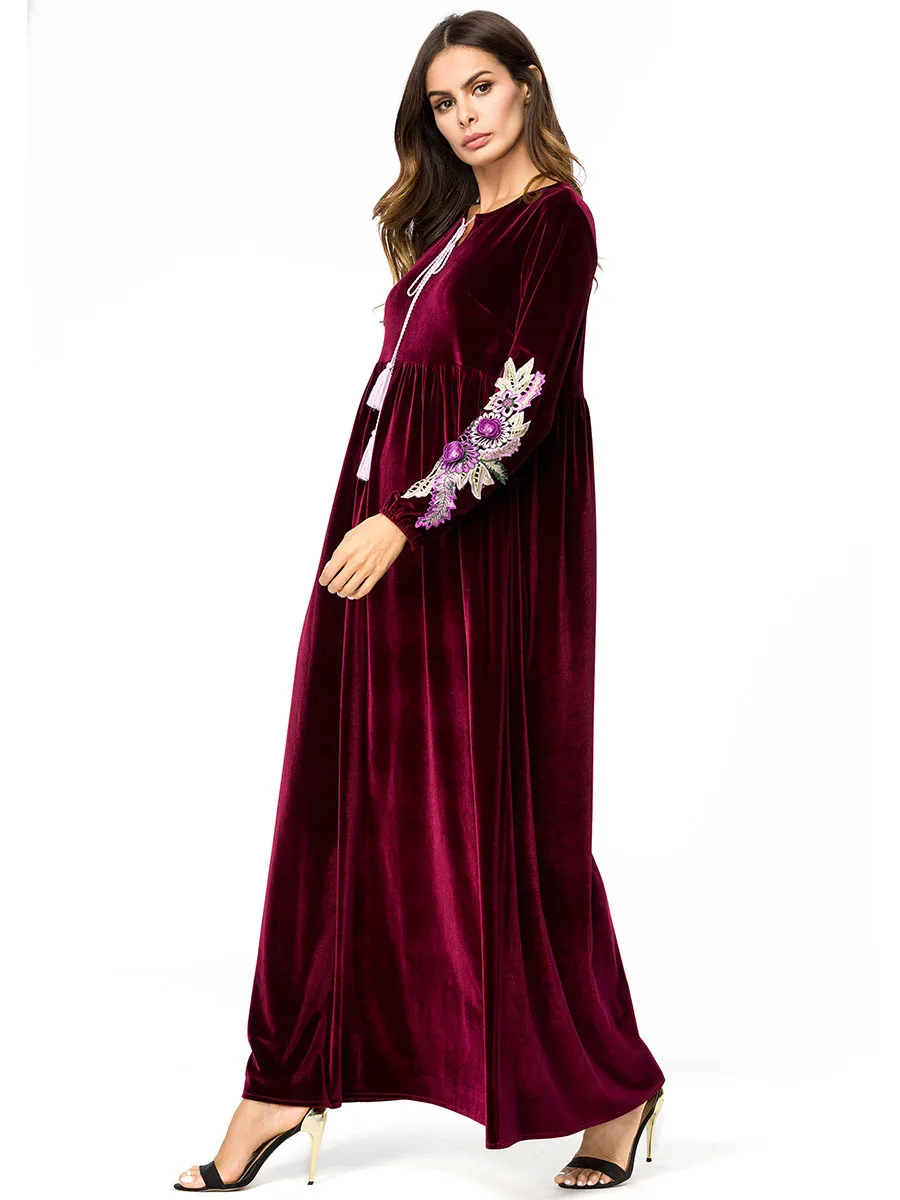 2020 Adult Casual flowers embroidery Robe Musulmane Turkish Dubai Fashion Abaya Muslim Dress Robes Arab Worship Service Wq940 |