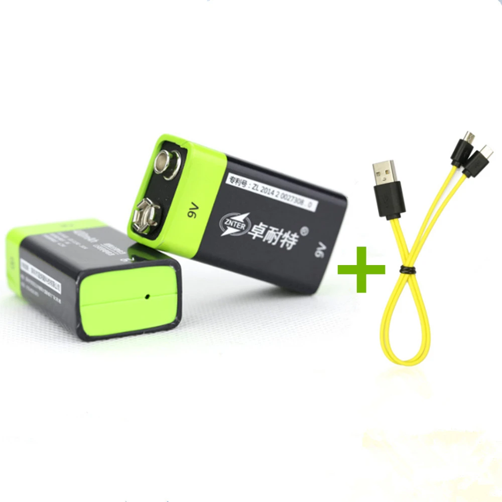 2 шт. ZNTER 400 мАч USB 9 в перезаряжаемая литиевая батарея 6F22 перезаряжаемая литий-полимерная батарея+ 1 шт. Micro USB зарядный кабель