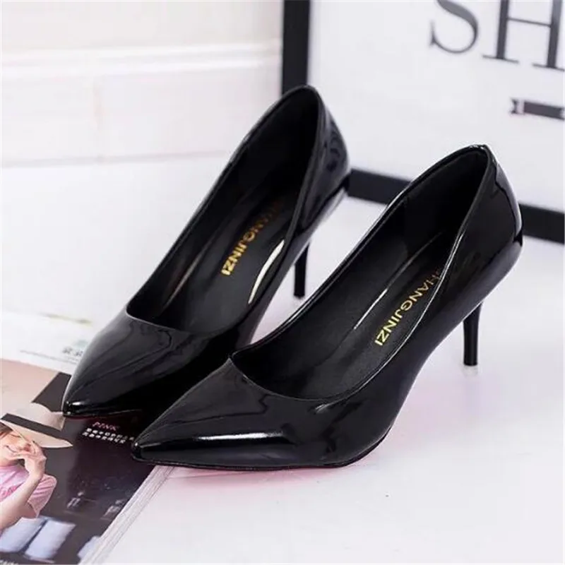 

2022 Spring Fashion Woman Shoes Pointed Fine with Heels Shallow Mouth High Heels Patent Leather Summer Pumps Shoes
