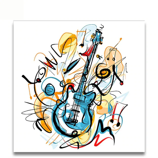 

Colorful Guitar music,Note painting coloring picture paint draw by numbers with kits on canvas a frame for room wall decor