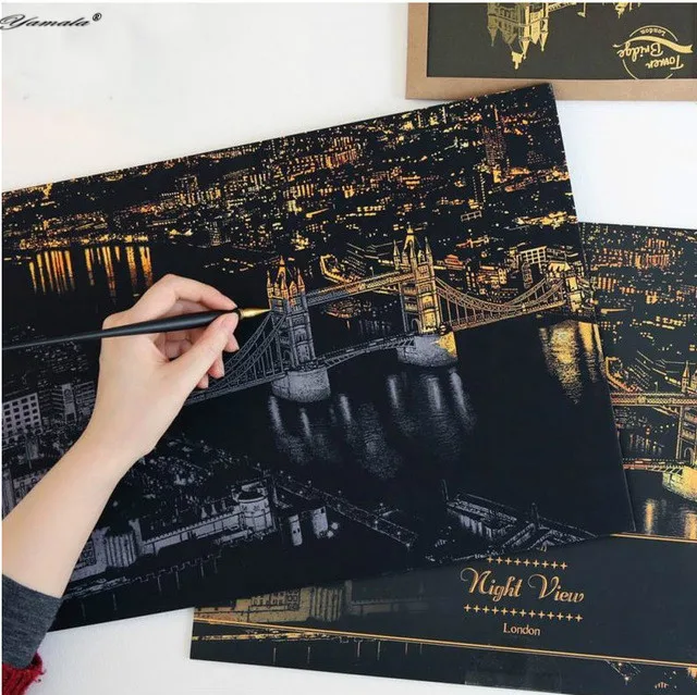 [Горячее предложение] 2019 модная картина рисунок на стену скретч-Карта 9 City Golden Night