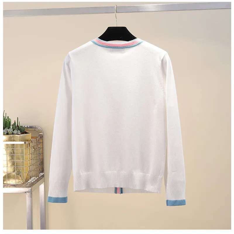 Luxury Designer Brand Knitted Sweater for Women V Neck Contrast Color Buttons Cardigan Black White |