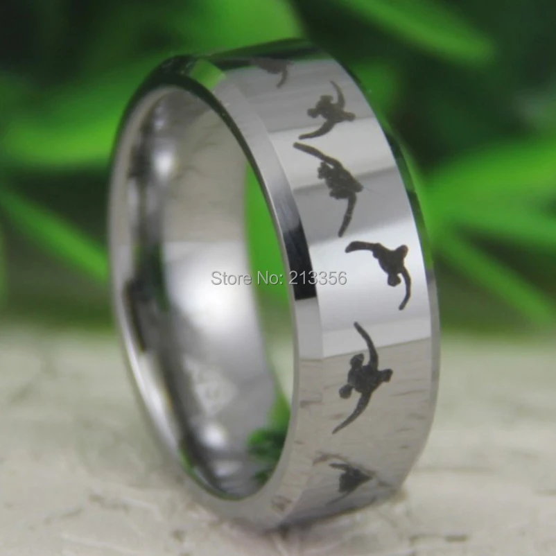 8MM Silver Beveled Duck Hunting Lord Men's Fashion Tungsten Wedding Ring image 2