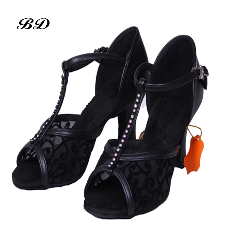 Sports Shoe Sneakers Dance Shoes Ballroom Women Latin Cowhide Anti-slip Sole Lace Satin Mesh Ventilation Drilling BD233 Physical