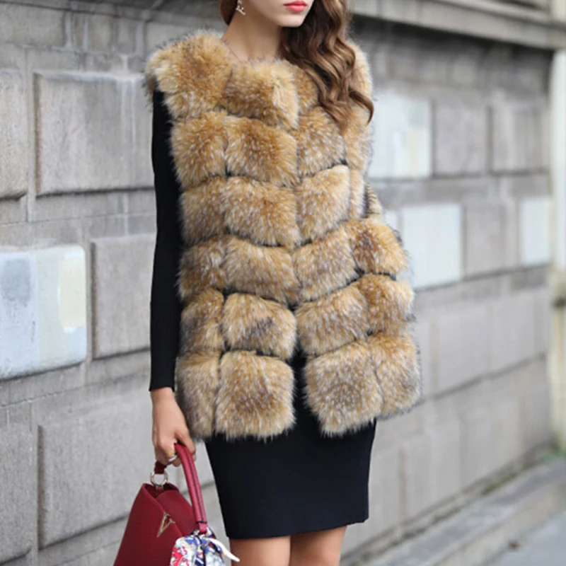 Высококачественный меховой жилет роскошное пальто из искусственного меха енота