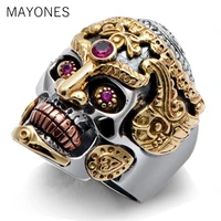 punk rock domineering skull rings set in red corundum solid 925 sterling silver ring for men vintage thai silver jewelry