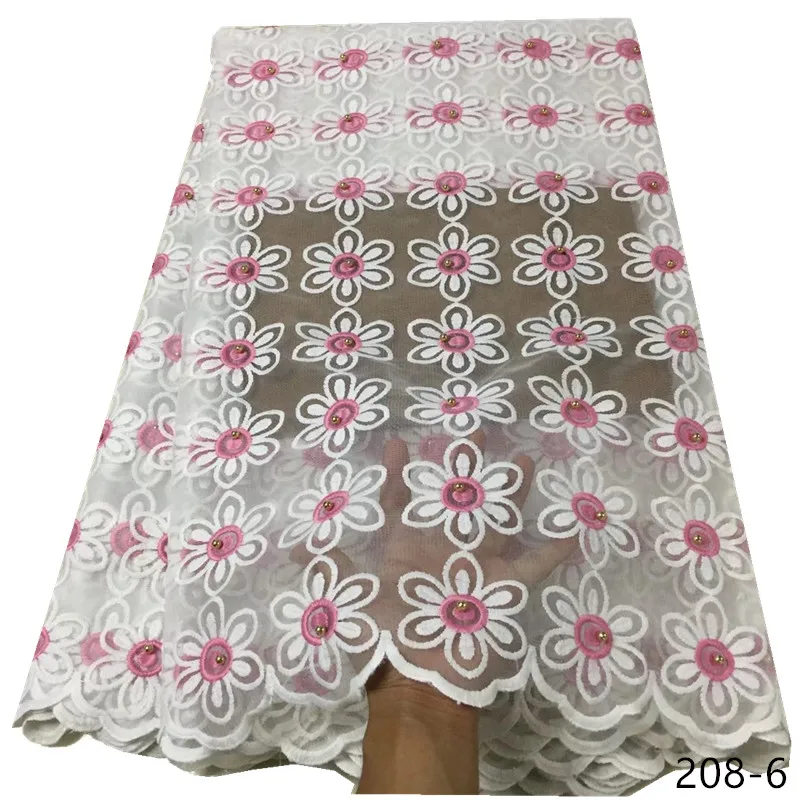 

5 yards Free shipping new fashion white milk fiber embroidery lace fabric with bead for clothing and dress sewing 208