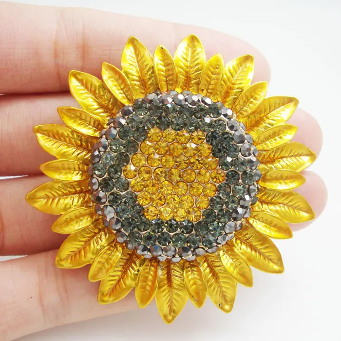 

Fashion Jewelry Charming Sunflower Flowers Yellow Rhinestone Crystal Brooch Pin