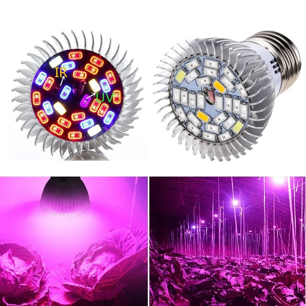 

Full Spectrum LED Grow Light E27 Growing Plant Lamp GU10 E14 Bulb UV IR 28LEDs AC85-265V for Greenhouse Flower Fruits