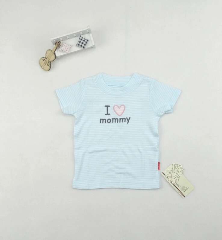 100% хлопок девочка белая полоса светло голубой с коротким рукавом Я люблю папа