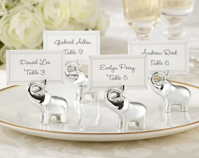 

2015 NEW ARRIVAL"Lucky in Love" Silver-Finish Elephant Wedding Favor Place Card Holder 200sets/Lot Free Shipping