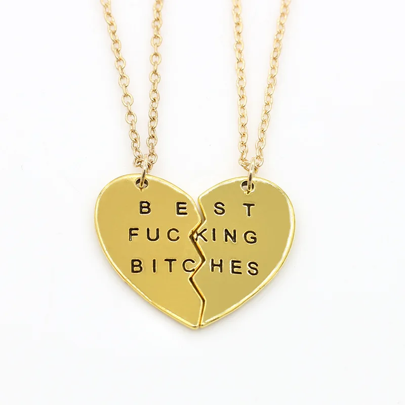 2015 Broken Heart Pendant Necklace Gold Chain Statement Choker Best Bitches for You Jewelry Women|necklace resin|necklace applenecklace line |