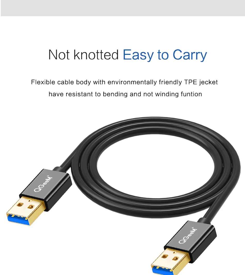 QGeeM USB 3,0 кабель Супер Скоростной USB 3,0 A папа-папа USB удлинитель для радиатора жесткий диск USB 3,0 кабель для передачи данных удлинитель