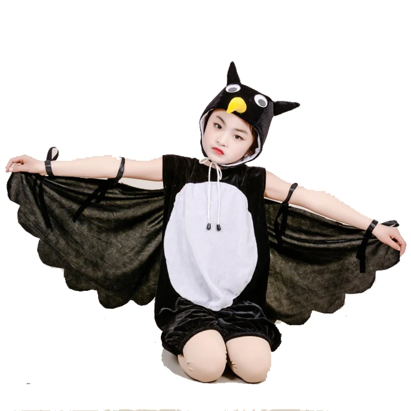 Children Black Crow Owl Costume Genuine Disguise Halloween Kids Animals Performance Cosplay Carnival Party Dress-up Jumpsuit |