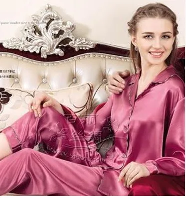100% silkworm silk long-sleeved pajamas matching suit 1517