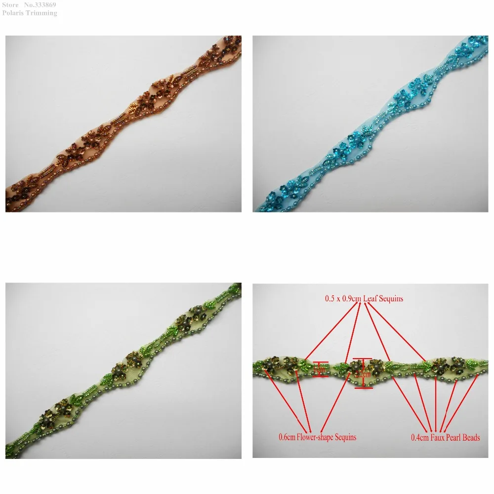 Аппликация кружевная ручной работы с блестками 3 цвета