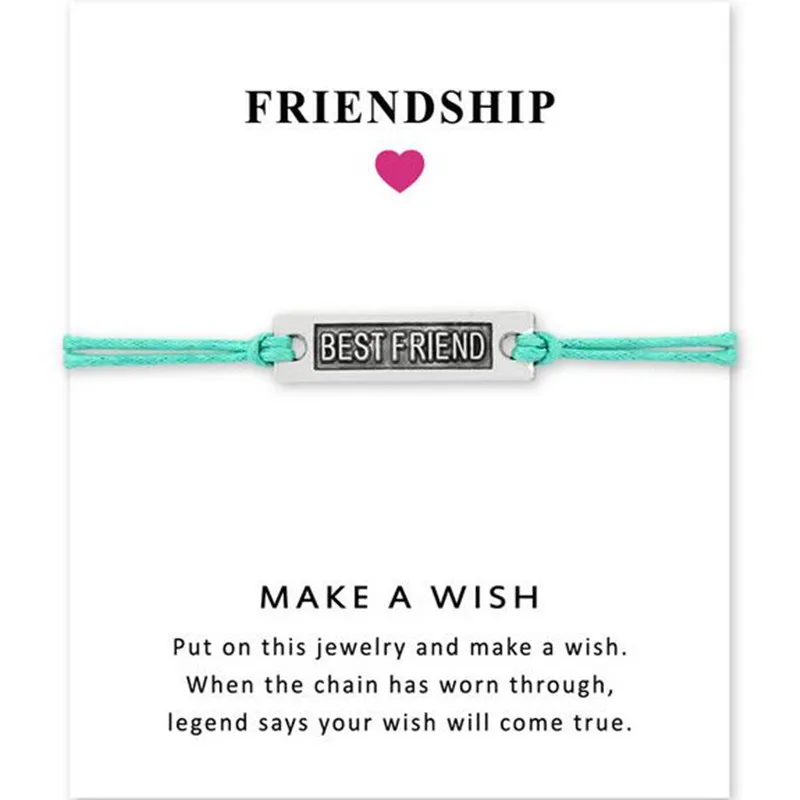 10 шт./лот 4 цвета серебряный браслет Best Friend Wish Card для женщин девушек Регулируемый