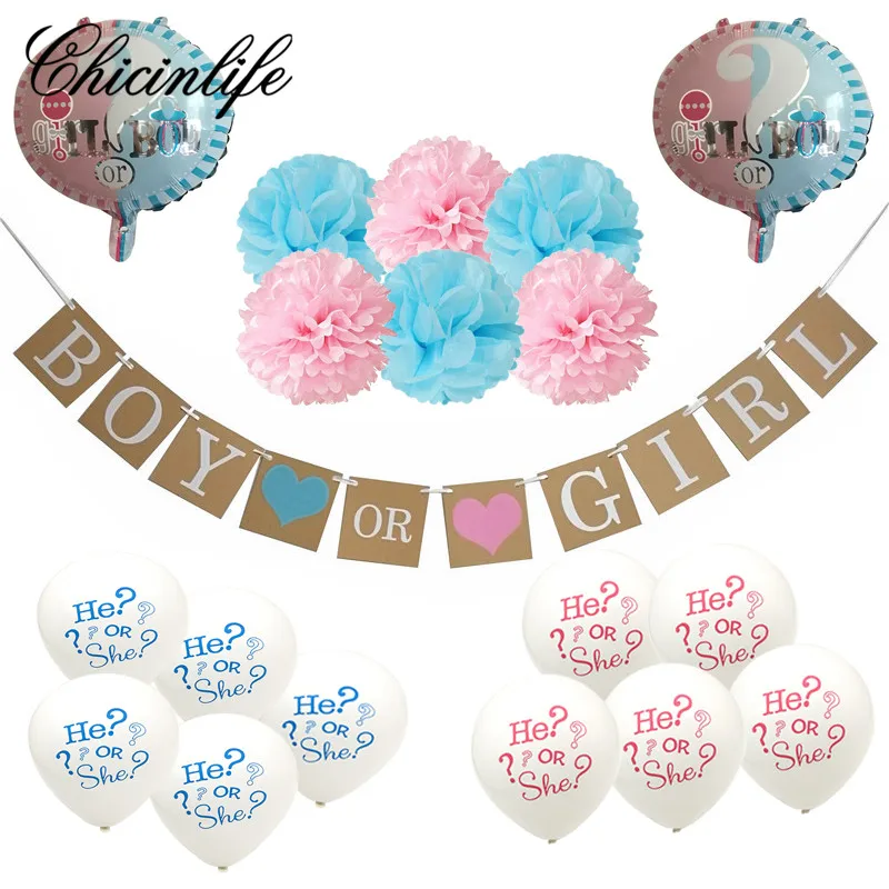 

Chicinlife, 1 комплект, фольга для мальчиков или девочек, воздушный шар, баннер, он или она, воздушный шар, день рождения, вечеринка, детский душ, ук...