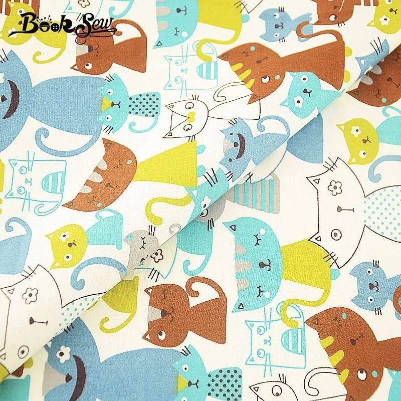 Booksew хлопчатобумажная саржевая ткань кошка животный дизайн швейная ткань квилтинг DIY кукла подушка детское лоскутное домашнее текстильное изделие Tecido Tissu