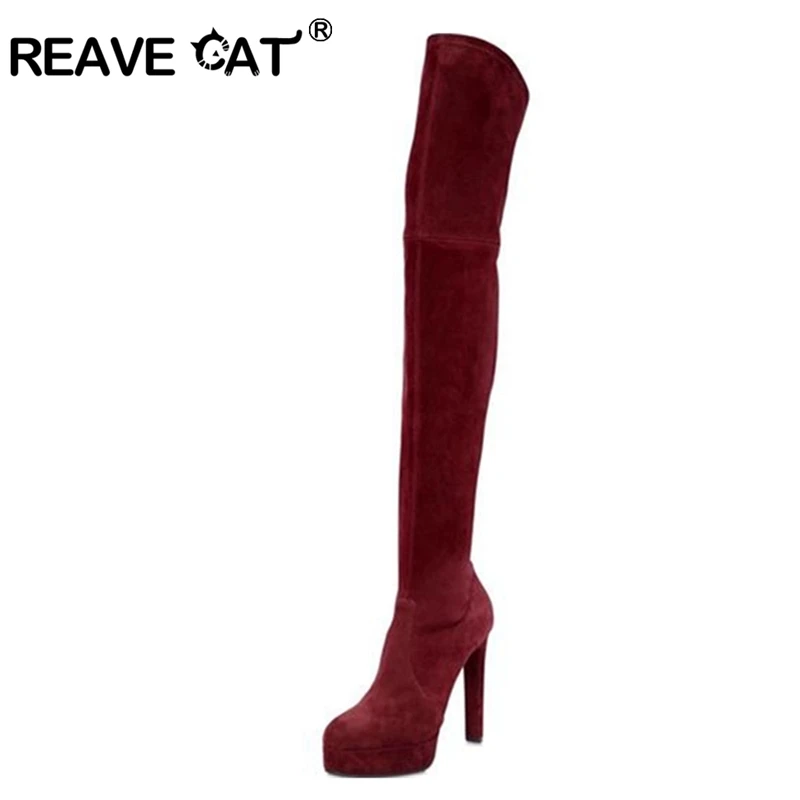 REAVE CAT/большие размеры 33 43 Женские Сапоги выше колена сапоги на высоком каблуке Botas