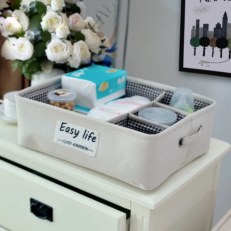 Хлопок белье утолщаются ткань прием Desktop корзина для хранения с ручкой Спальня
