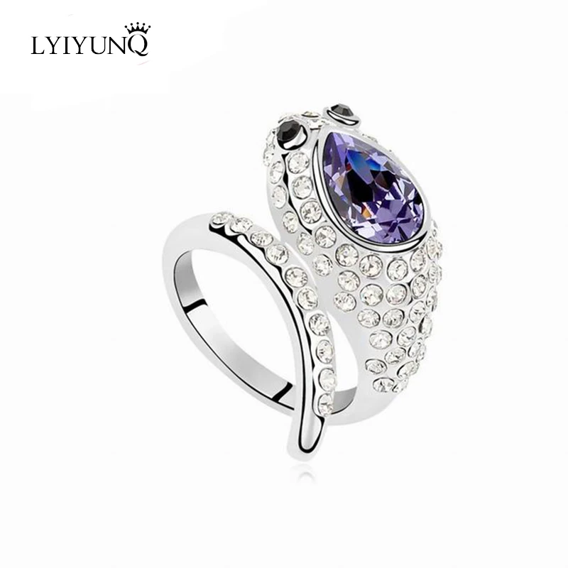 Fashion Brand Silver Plated Lovely Animal Fine Jewelry Trendy Cute Snake Girls Crystal Wedding Rings For Women | Украшения и
