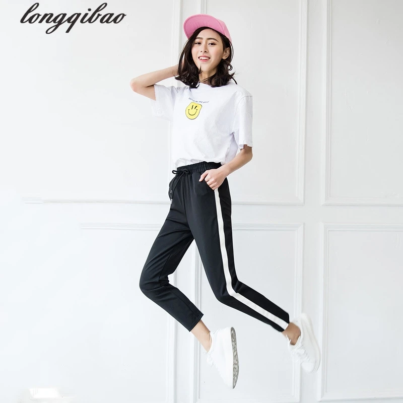 

Loose Pants For Women 2018 spring/Fall Fashion Winter Pants Women Grey Trousers Mid Waist Drawstring Patch Peg Casual Long Pants