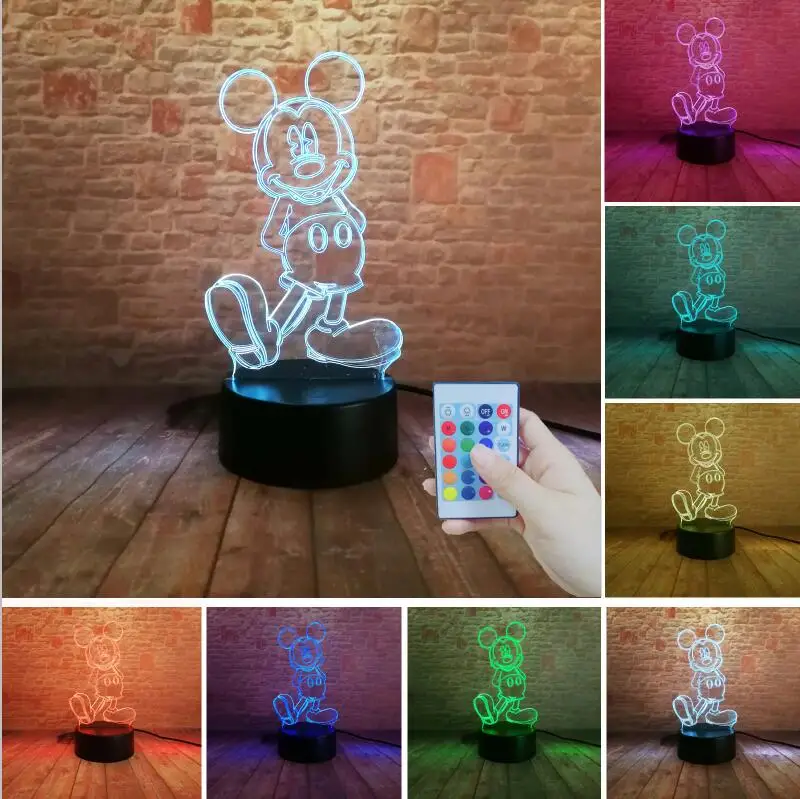 Сидя играя Минни Микки Маус 3D светодиодный ночник 7 цветов USB голографическая лампа для сна ребенка Декор друг игрушки подарки дропшиппинг - Испускаемый цвет: Controller 7 Color