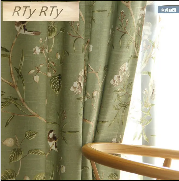 

Pastoral style Printed Leaves Little bird Decorative Blackout curtains fabric tulle Window Treatment for Bedroom/Living Room