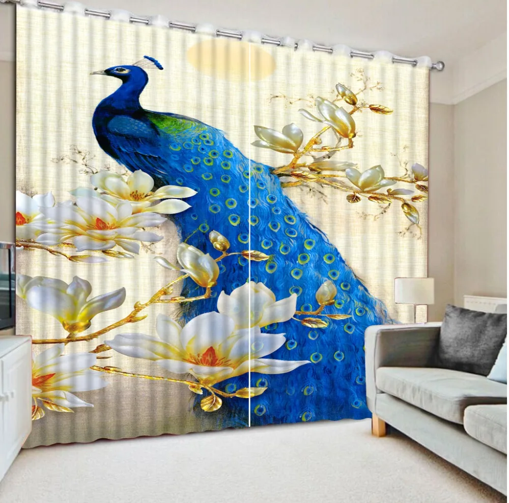 

Photo 3D Curtains for Living Room Window peacock curtains