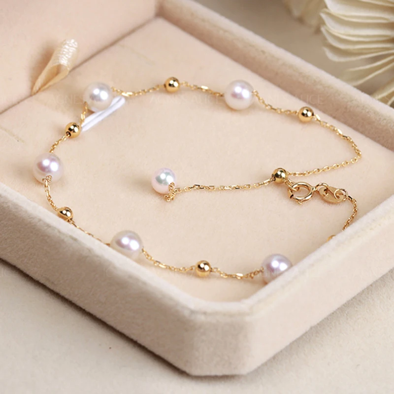 Sinya 18k Au750 золотая цепочка браслеты на ногу с натуральным круглым жемчугом Шарм для женщин Девушка мама любовник длина 18-25 см регулируемый