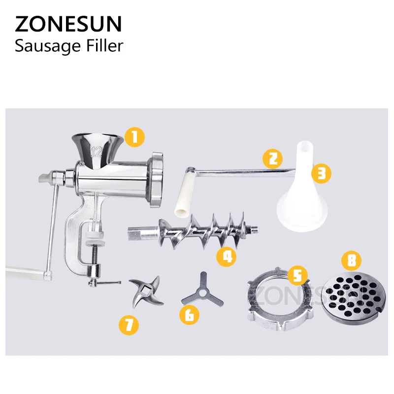 ZONESUN изделие для ручного приготовления колбас оловянный Мясорубка шприц для сосисок
