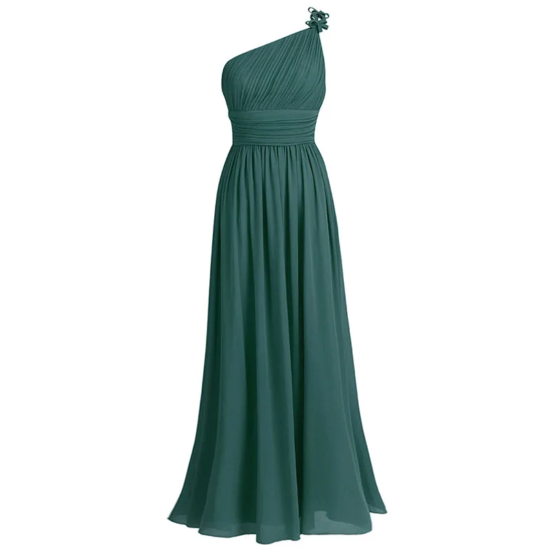 Женское платье Vestido de festa, шифоновое платье принцессы на одно плечо, длинное вечернее платье для дня рождения, выпускного вечера, летнее платье - Цвет: Dark Green