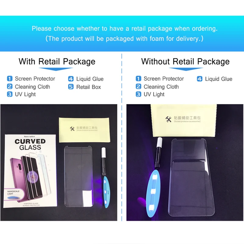 

UV Liquid Tempered Glass Screen Protector for Samsung Galaxy S8 S9 S10 Plus S10e Note 8 9 S7 Edge Full Cover Screen Film Glass