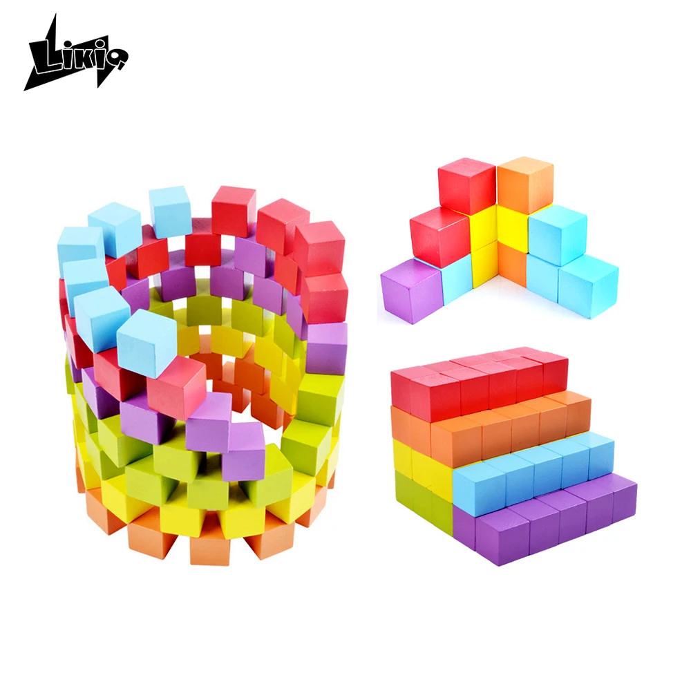 Likiq 100 шт. DIY красочные деревянные строительные cube деревянный блок куб кирпич