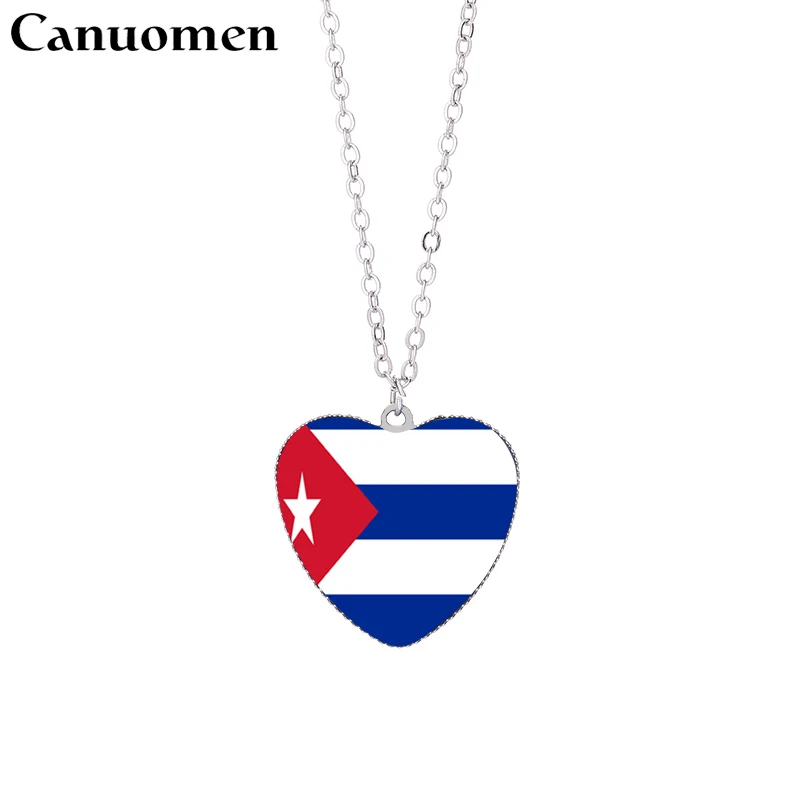 Canuomen Haiti кулон в форме флага ожерелья 25 мм сердце стекло кабошон Куба Ямайка список Карибского флаги стран женщин ювелирные изделия - Окраска металла: Cuba