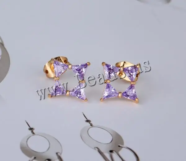 Free shipping!!!Brass Stud Earring Unique 18K gold plated with cubic zirconia nickel lead & cadmium free 9.5mm | Украшения и