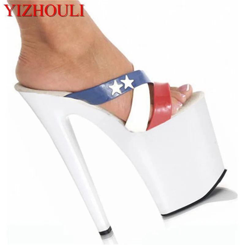 20cm White sandals of the lacquer that bake, color belt stars slippers, model shows high heel Dance Shoes