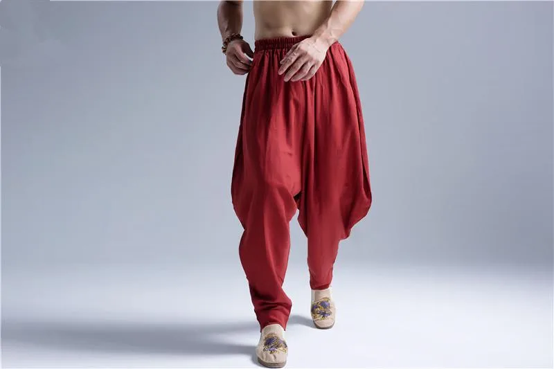 Большие размеры, M-5XL, 6XL, хлопок, лен, одноцветные штаны-шаровары, повседневные, эластичный пояс, свободные брюки для мужчин,, лето, осень, мягкие брюки