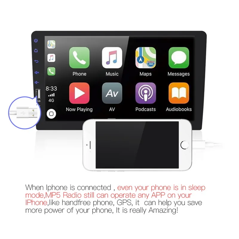 9 дюймов 1 DIN Bluetooth Зеркало Ссылка авто радио для Carplay IOS Android MP5 TF FM сенсорный экран с камерой заднего вида