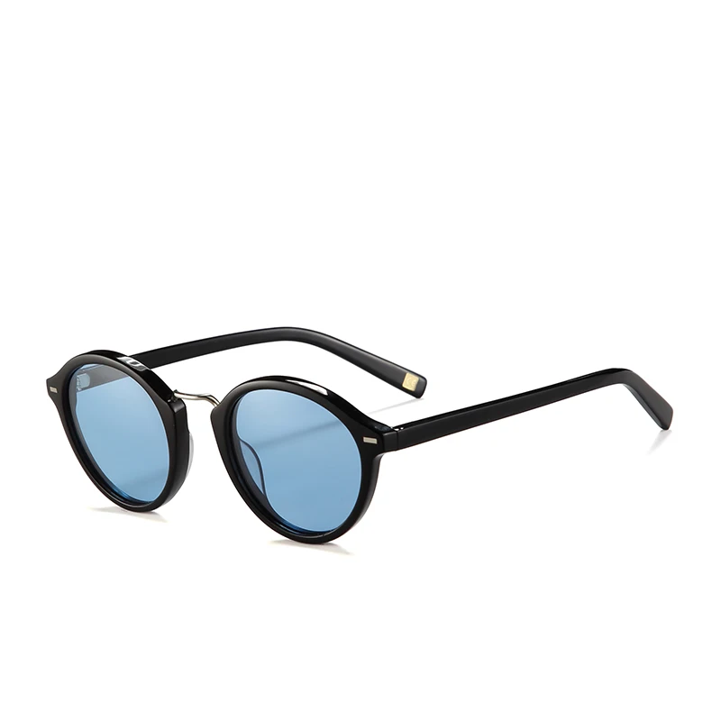 C04 Black Blue POLARKING Марка Vintage Круглые Поляризованные Мужские Солнцезащитные Очки Для Путешествий Унисекс Ацетат Заклепки Солнцезащитные Очки Вождения Очки cuculos - Цвет линз: C04 Black Blue