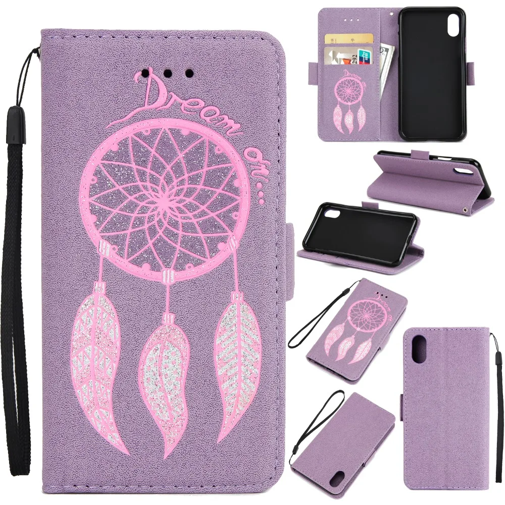 Glitter PU Leather Flip Case For iPhone X XR 6S 7 8 Plus Wind Chime Feather Pattern XS Max Kickstand Wallet Slot | Мобильные