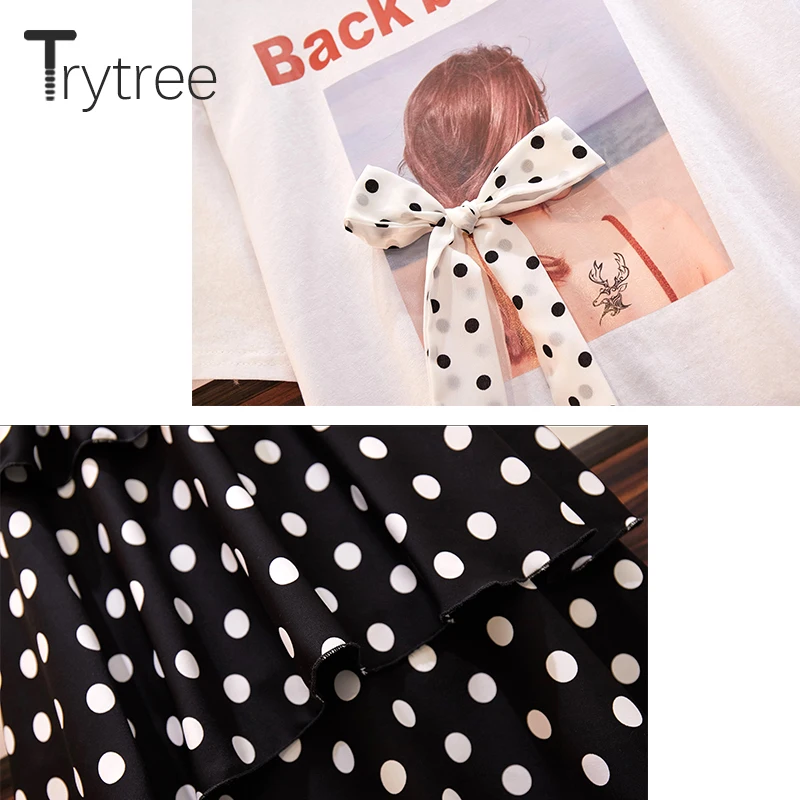 Trytree Лето Женский костюм из двух предметов повседневное лук хлопковый топ + юбка