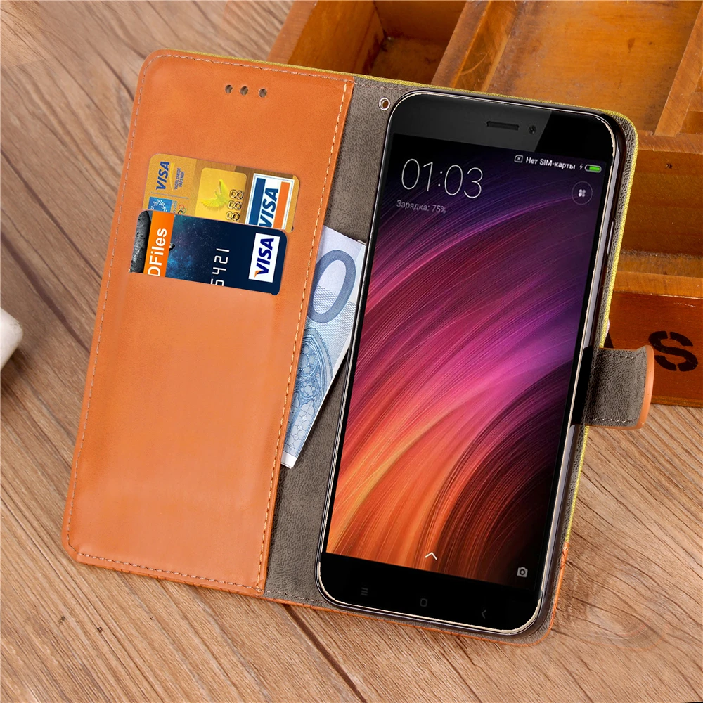 Для Xiaomi Redmi 4x флип чехол Женские Кошельки кожаный Ассорти Цвета деним узор полный
