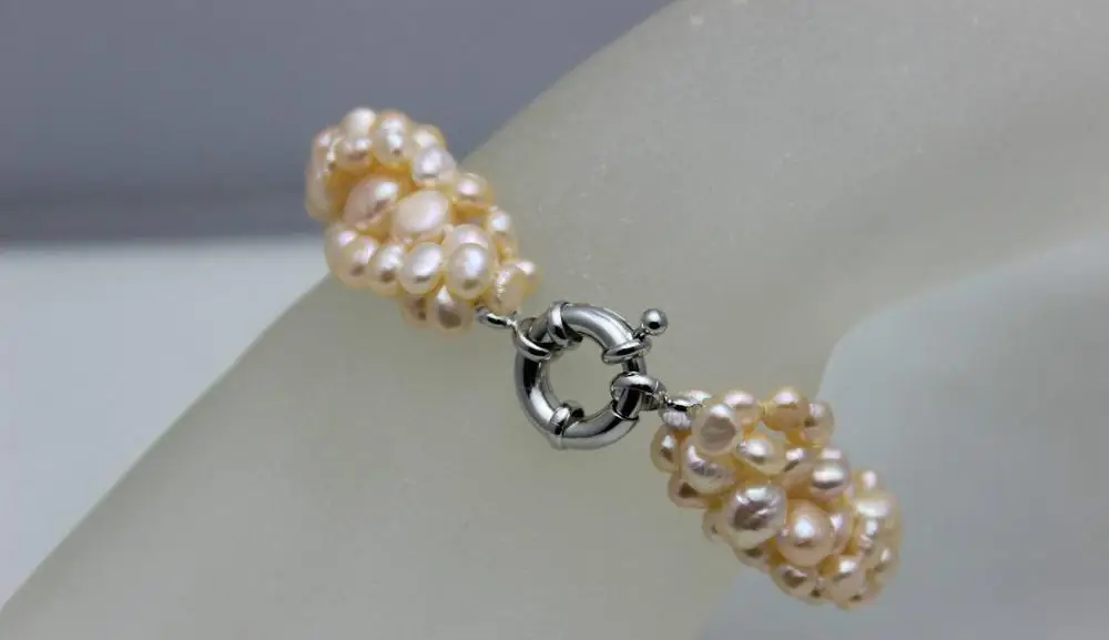 5strand twist natural pink freshwater pearl Beaded bracelet &quotHandmade&quotAlloy 9&quot &gt&gtfree shipping -Bride jewelry free |