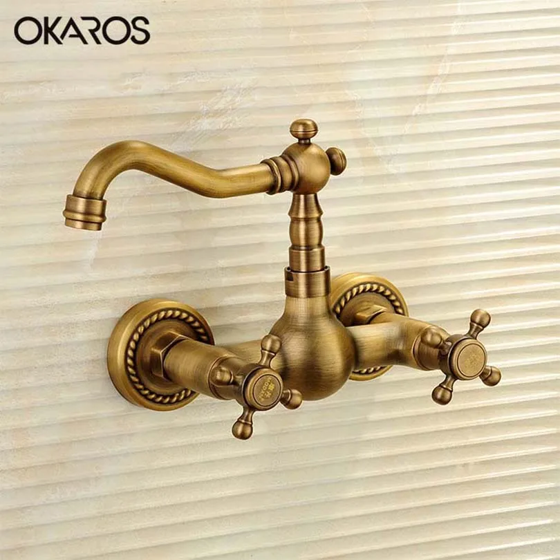 Настенный смеситель для кухни OKAROS раковины из твердой латуни и античной бронзы