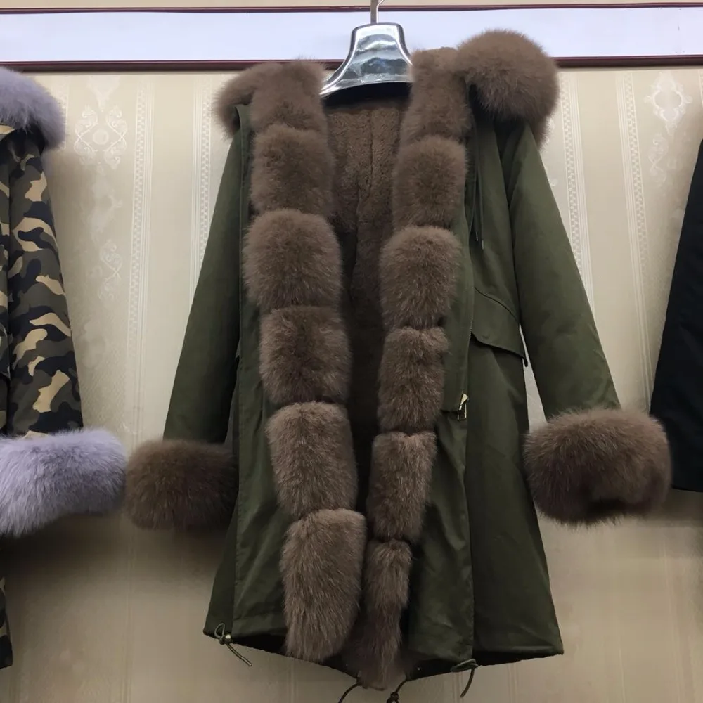 Натуральным лисьим мехом парка куртка с капюшоном женские натуральный мех