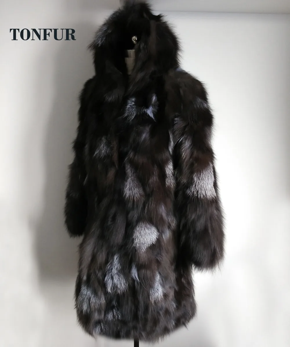 Новый TONFUR Роскошные натуральным лисьим мехом длинное пальто Теплый супер