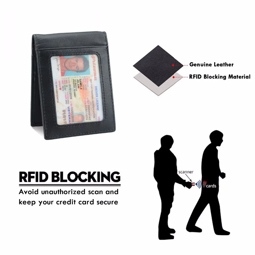 RFID Блокировка мини зажим для денег мужской кошелек из натуральной кожи брендовый
