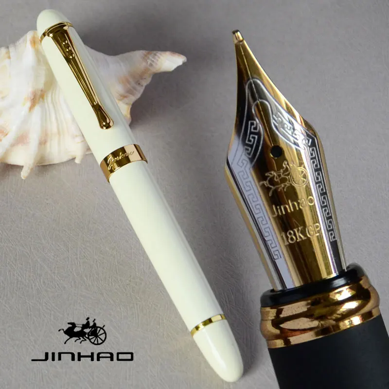 Ручка перьевая 18KGP 0 7 мм фотосессия JINHAO X450 Белый/золотистый Деловой Подарок для